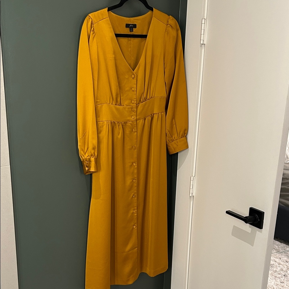J. Crew Satin Mustard Button-Down Dress
